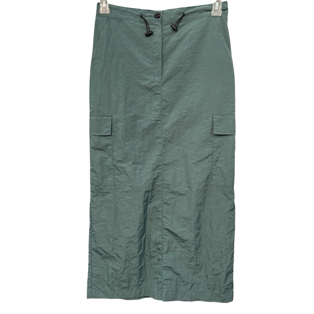 🖤 El Naa Womens S Green Cargo Maxi Skirt Nylon Utility Pockets Y2K Streetwear